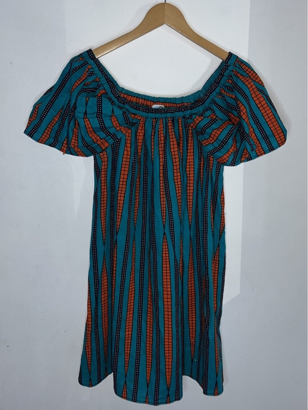 Me 2 100% Cotton Boho Geometric Off The Shoulder Midi Dress Women’s Size Large